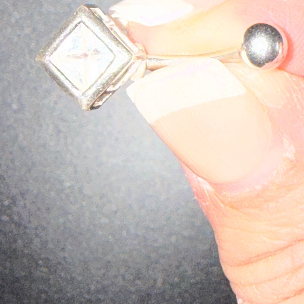 Silver Belly Button Ring With Clear Gem - image 2